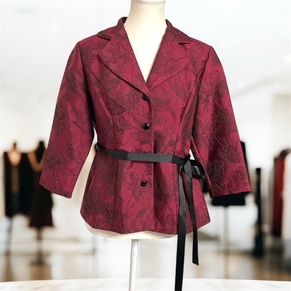 Alex Evenings Burgundy Jacquard Blazer/Jacket – Size S – NWT